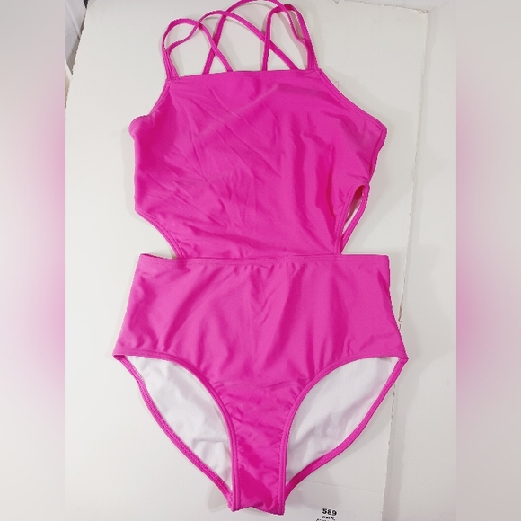 Vibrant Pink Cutout Swimsuit Girls Size #16 - Picture 3 of 5